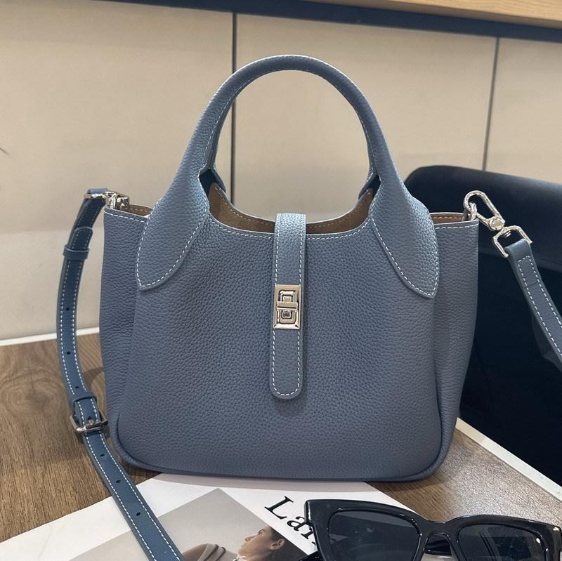 New first-layer cowhide leather high-end bucket bag vegetable basket bag single shoulder crossbody handbag women's bag