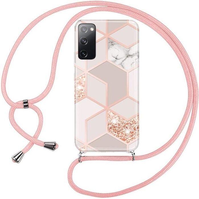 Coque pour Samsung Galaxy S20 FE Antichoc Anti-Rayures Motif Marbre avec Cordon Rose