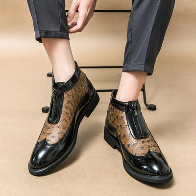 Mode Printemps Homme Bottines en Cuir à Talons Bout Pointu Tendances Mode Homme Bottes Chelsea Homme Fermeture Éclair Hautes Chaussures d'Affaires