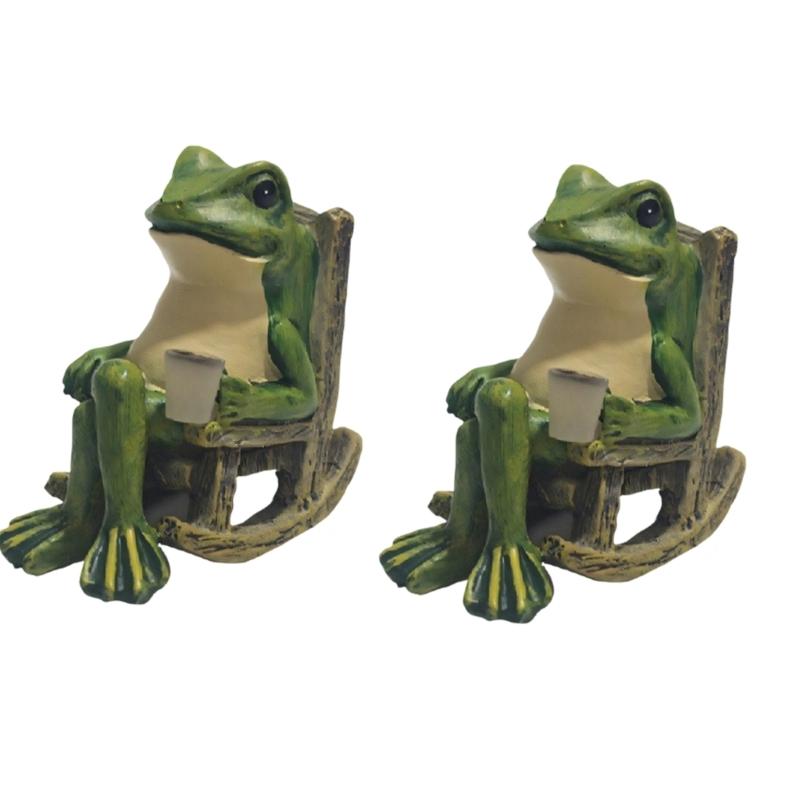 Miniature Frogs On Swing Solars Powered Light Garden Lamp Automatic Night Lamp Resins Craft Light For Terraces Balconies