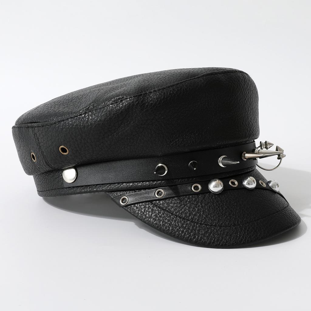Leather Rivet Show Navy Hat Skinny Cap Niche Punk Hip Hop Beret
