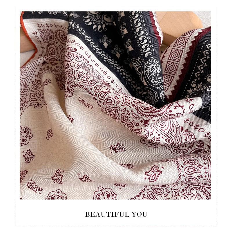 Fashion versatile silk wool silk scarf women's autumn and winter new 65cm double-sided printing high-end square scarf silk wool scarf