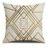 Ins Style Golden Stripe Geometric Pattern Print Square Pillowslip Linen Blend Cushion Cover Pillowcase Living Room Home Decor,