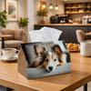 1pc Modern Aesthetic Dog Brown Tissue Box with Photo Realistic Puppy Calm-Fabric Napkin Storage Organizer for Kitchen,Car,Elegant Decorative Box,Purpo
