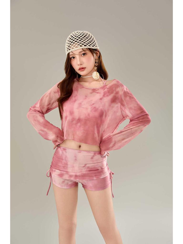 2025 Women's High-End Long Sleeve Swimsuit - Polyester Spandex, Flat Leg, Drawstring Beachwear for Vacations