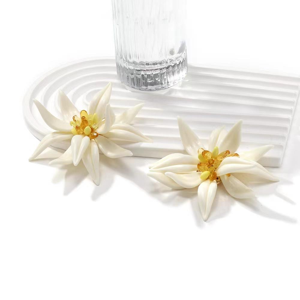 New Handmade Beaded Large Flower Choker Necklace Exaggerated Flower Resin Earrings