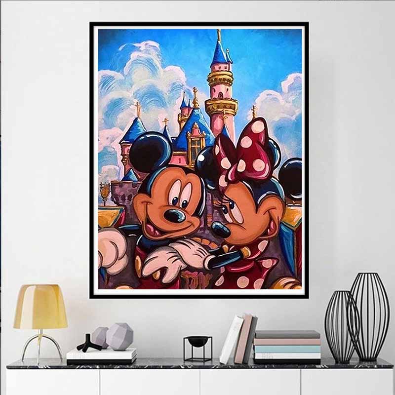 Disney Diamond Painting Mickey and Minnie Castle Oil Painting Style Wall Decoration Embroidery Full Diamond Cross Stitch HandmadeDIYGiftHomeDecoration