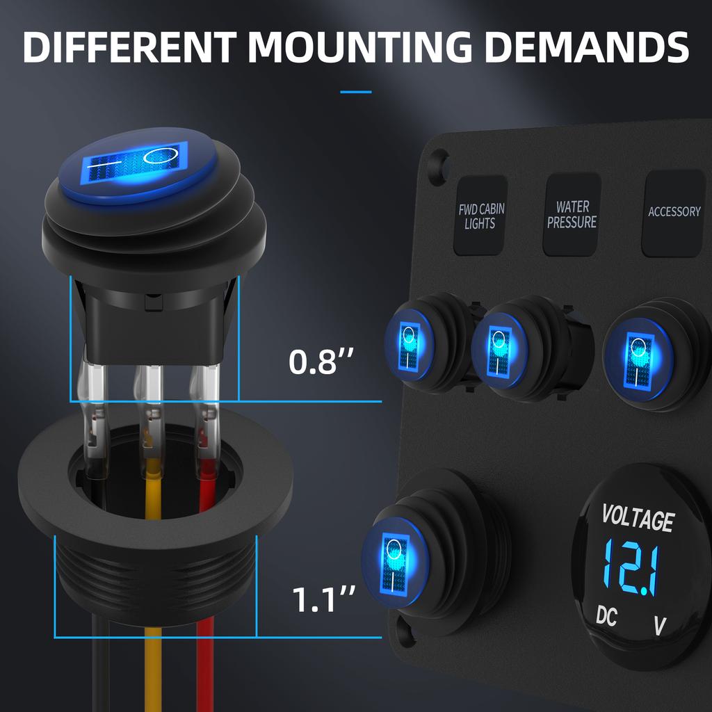1PC Round Rocker Switch 12V 20A Waterproof Marine Round Toggle Switch LED Lighted ON Off Switch Heavy Duty with Shell Car Boat