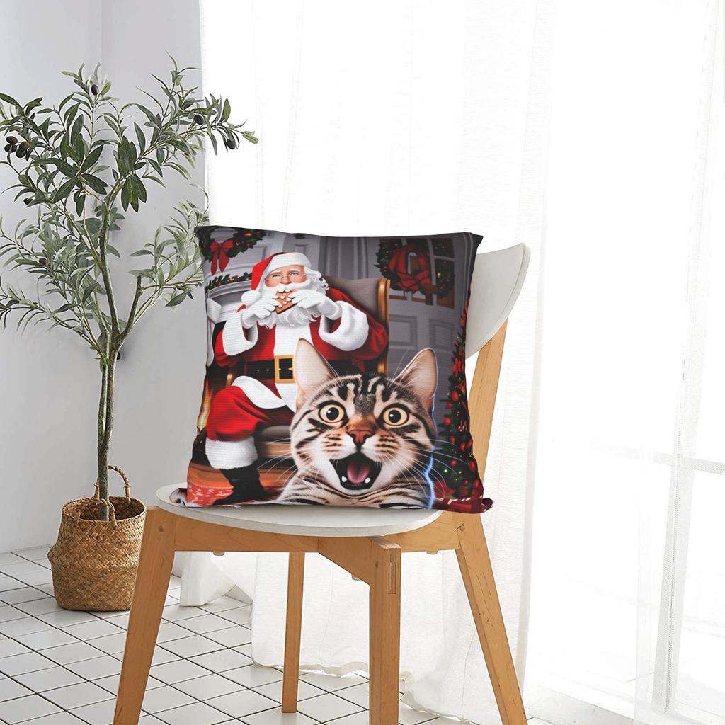 Cat Selfie with Santa Xmas  Pillow Case  Funny Pillow Cover Print Pillowcases For Wedding Party Home Decor