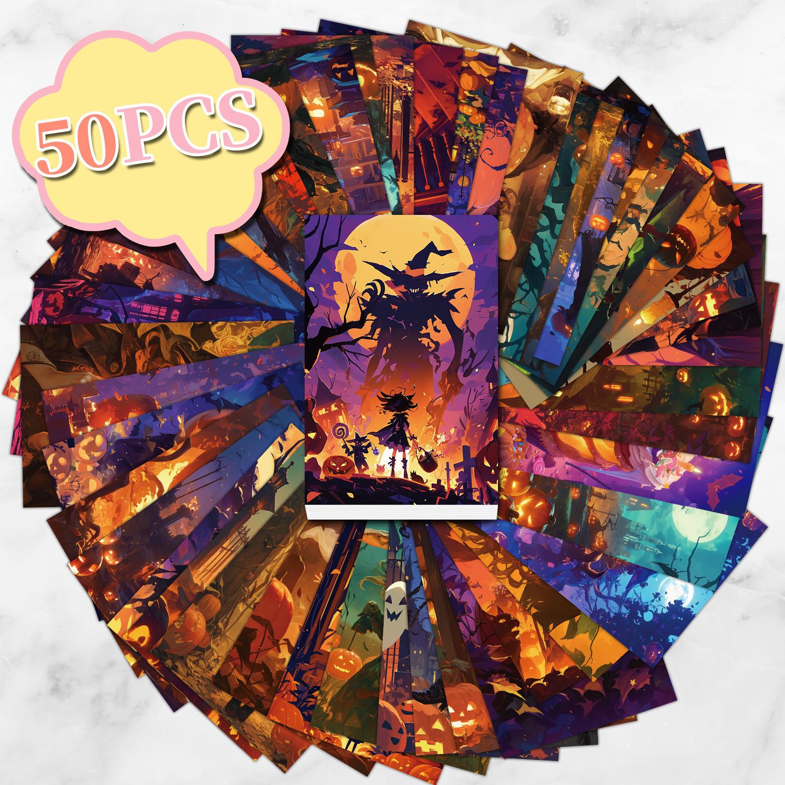 

50 Halloween Themed Wall Cards, Interior Bedroom Decor Cards, Halloween Postcards, Message Cards T01042071