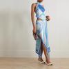 2025 New Summer Sexy Positioning Printed Satin Halter Top Irregular Skirt Two-piece Set