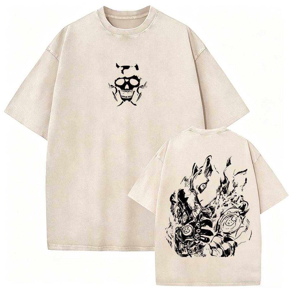 Washed Vintage Anime Jojo Bizarre Adventure Tshirt Retro Manga Giorno Giovanna T Shirts Men Casual Cartoon Oversized Tshirts