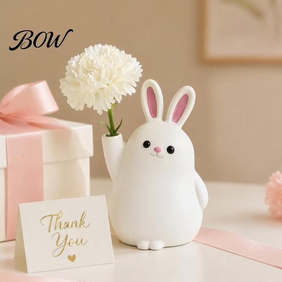 Dried Flower Vase 3D Printed Rabbit Ornament, White Bunny Holder Shape Container, Animal Desktop Decoration for Home Office Artistic Decor