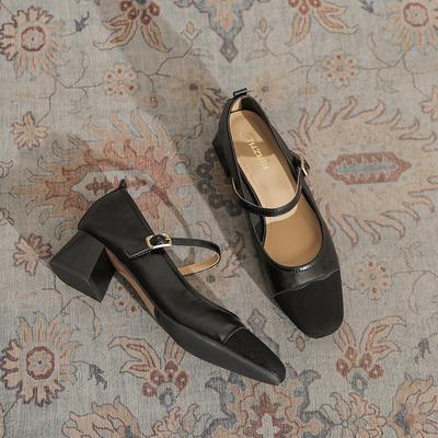 875-2 Temperament Retro Small Square Head Thick Heel Mary Jane Single Shoes Women's One-word Buckle 2025 New Versatile High Heels