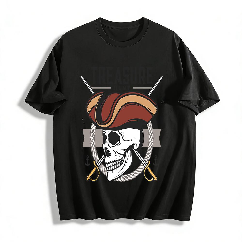 

Vintage Pirate Treasure Hunt Skull Sword Graphic Casual T-Shirt Pure cotton T-shirt 6XL
