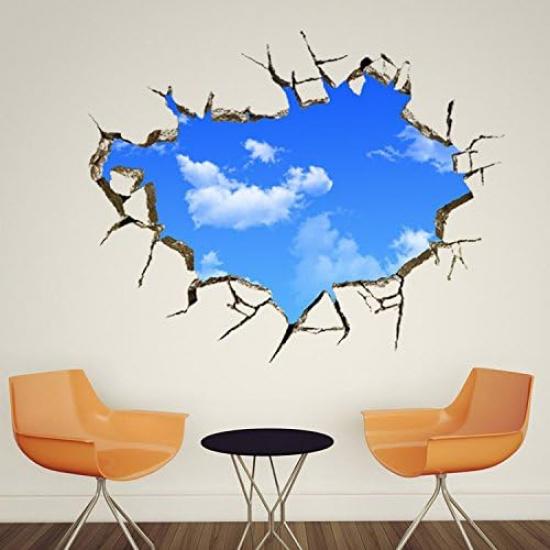 U-Shark® 3D Self-Adhesive Removable Break Through The Wall Vinyl Wall Stickers/Murals Art Decals Decorator (Blue Sky(27.6" X 35.4"/ 70cm*90cm))