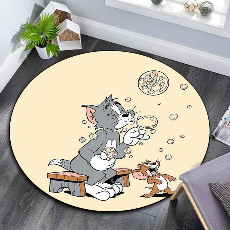 Tom and Jerry2 Round Area Rug,Carpet Rug for Living Room Bedroom Sofa Playroom Decor,Non-slip Floor Mat