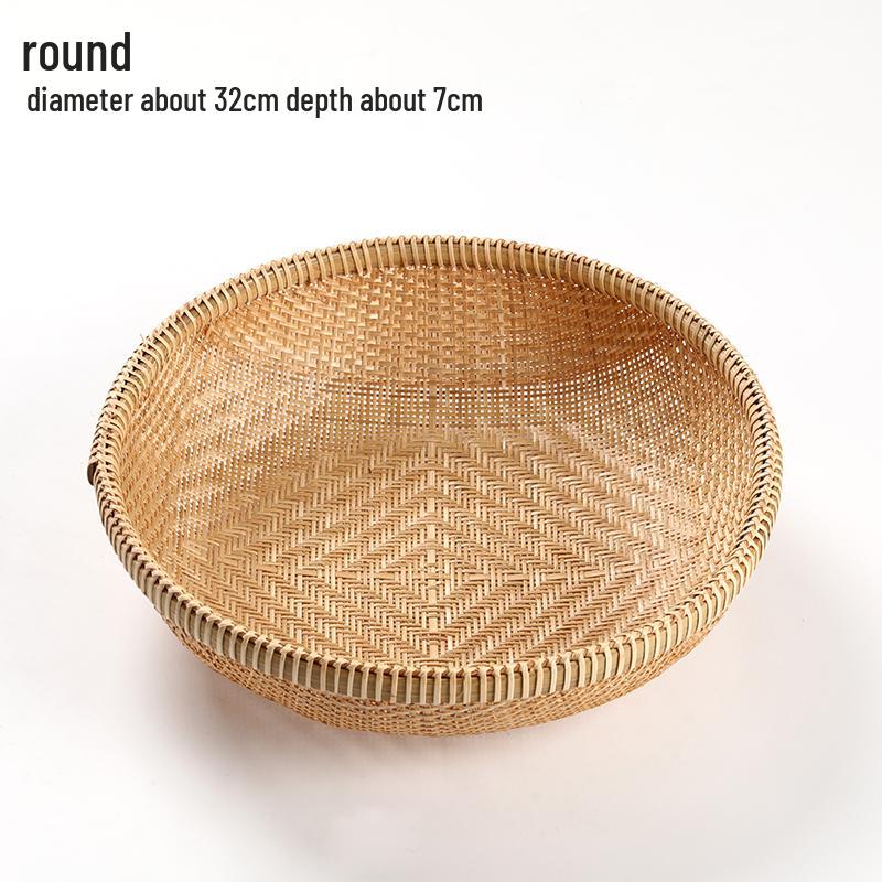 Handmade Bamboo Woven Basket for Fruits and Snacks - Round Living Room Storage Tray