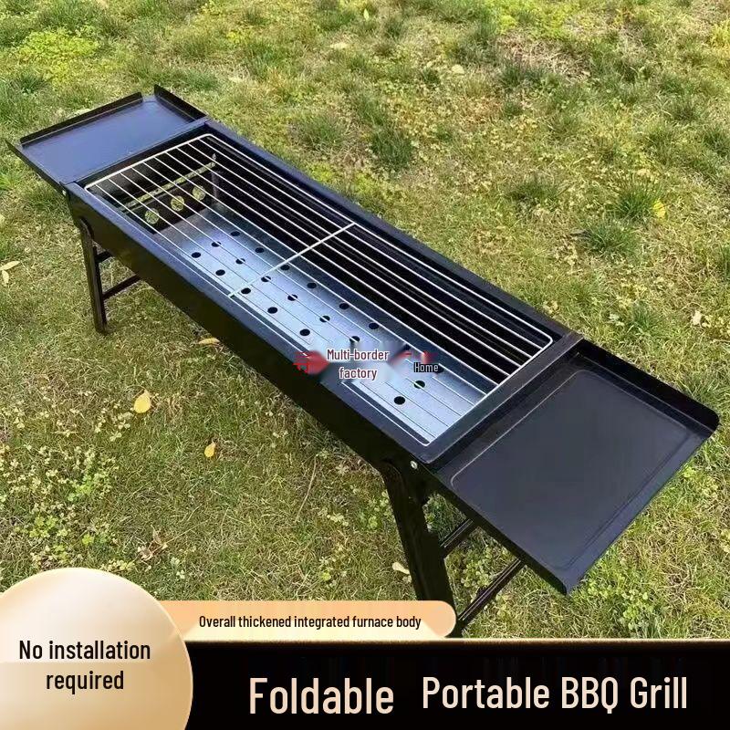 Portable Folding Charcoal Barbecue Grill with Skewers for Outdoor Cooking