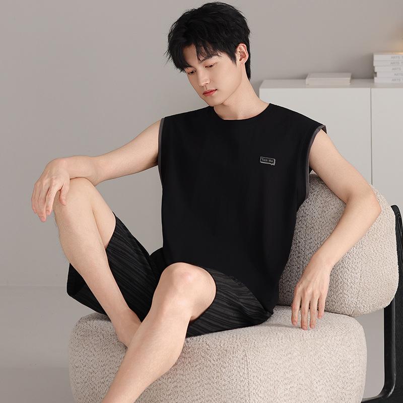 Pajamas men's summer cotton vest shorts summer thin teen men's sleeveless vest loungewear set