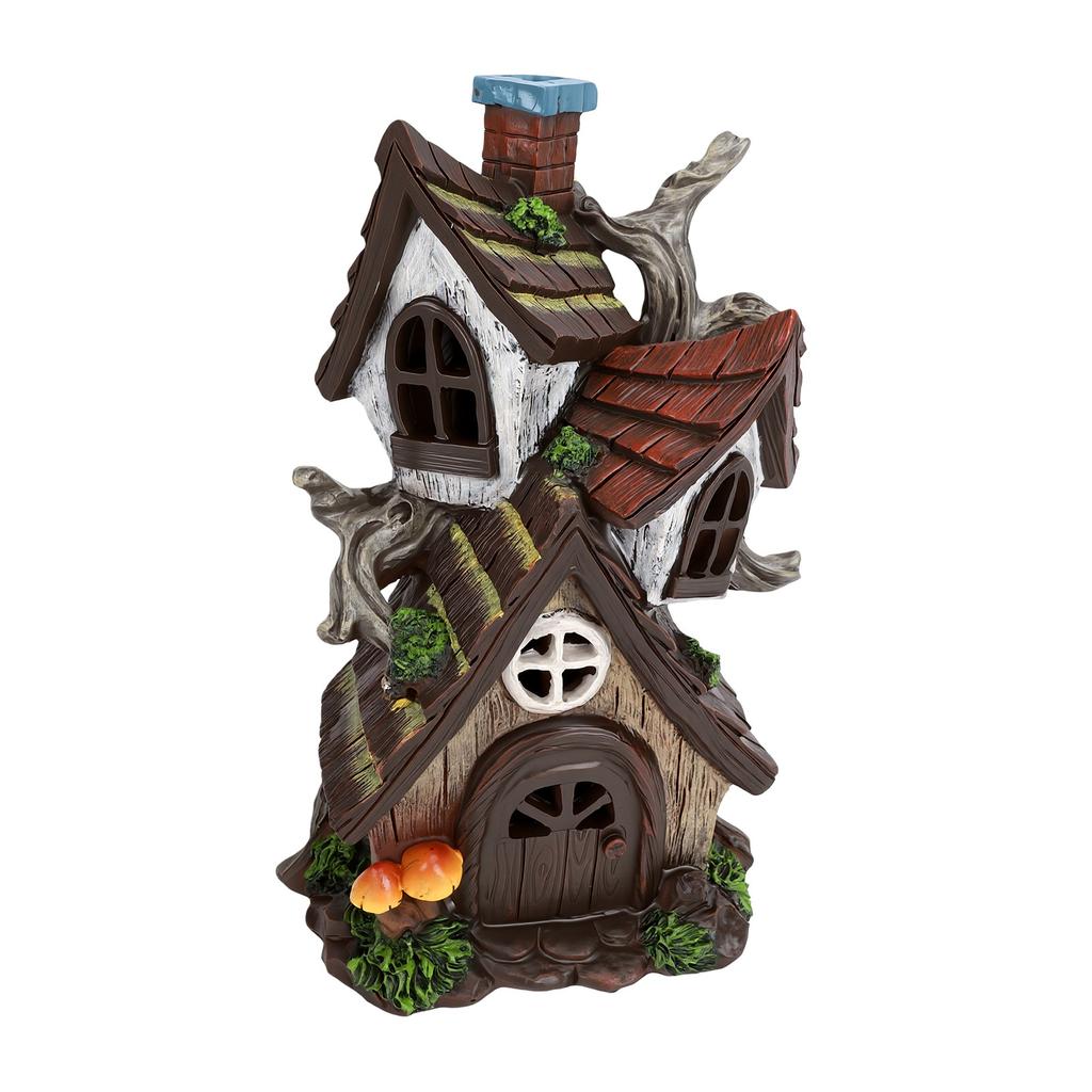 Baumhaus Statue 2 Etagen Harz Kleines Haus Ornament für Außen Garten Hof Landschaft Dekoration 29,5 cm