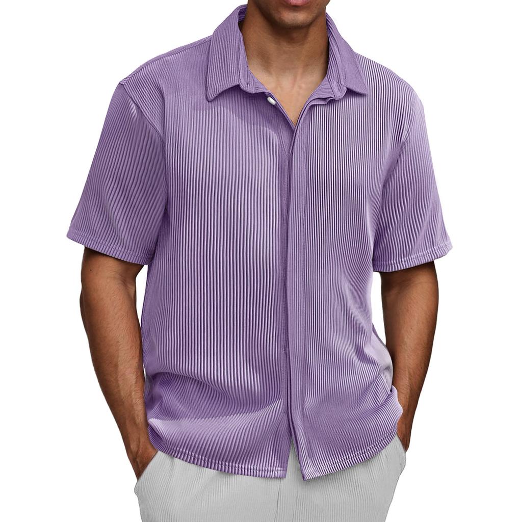 Men's Vintage Button Down Bowling Shirts Short Sleeve Summer Beach Shirt