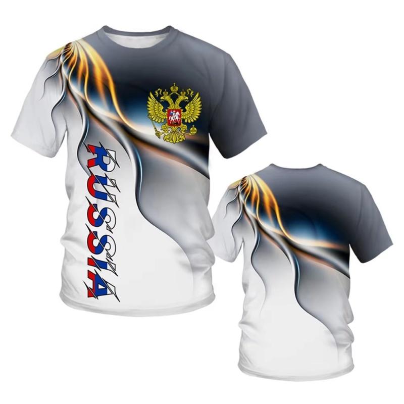

Russia National Emblem Pattern T Shirt for Men Colorful 3D Printed T-Shirts Summer Casual O-Neck Tees Loose Shirt 6XL