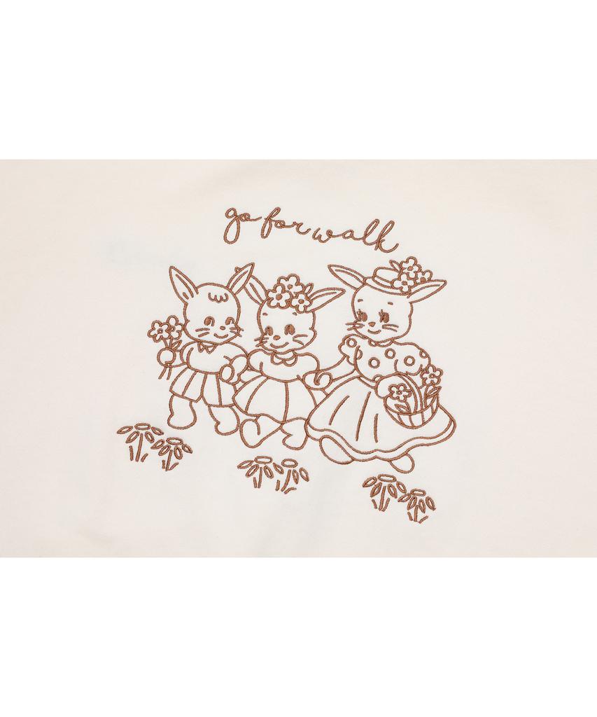 Bloom Rabbit Embroidered Hoodie Cream