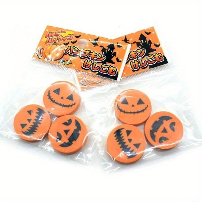 10pcs Creative Halloween Rubber Pumpkin Printing Eraser Students Stationery