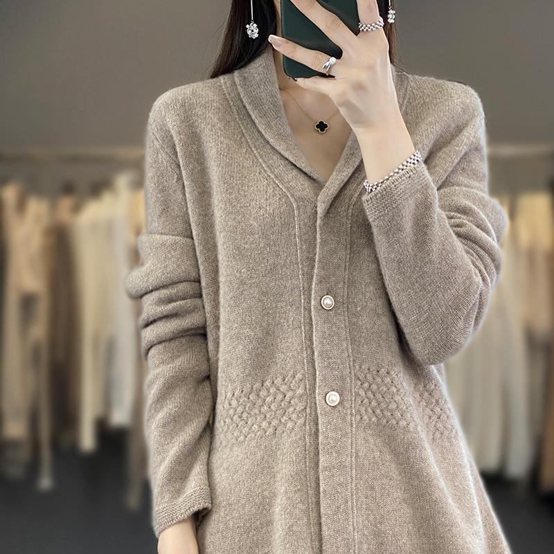 Xiao Man Yao Women's Wool Lapel Button-Up Cardigan - Slimming Autumn/Winter Sweater