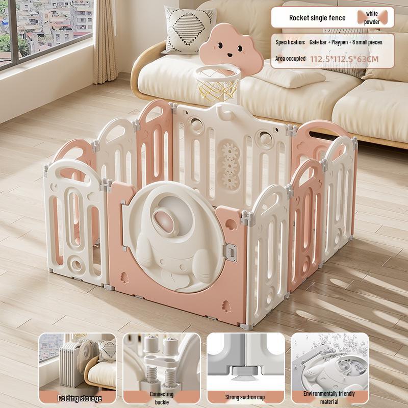 Stackable Baby Basketball Play Fence with Crawling Mat - Indoor Child Safety Solution for Living Room