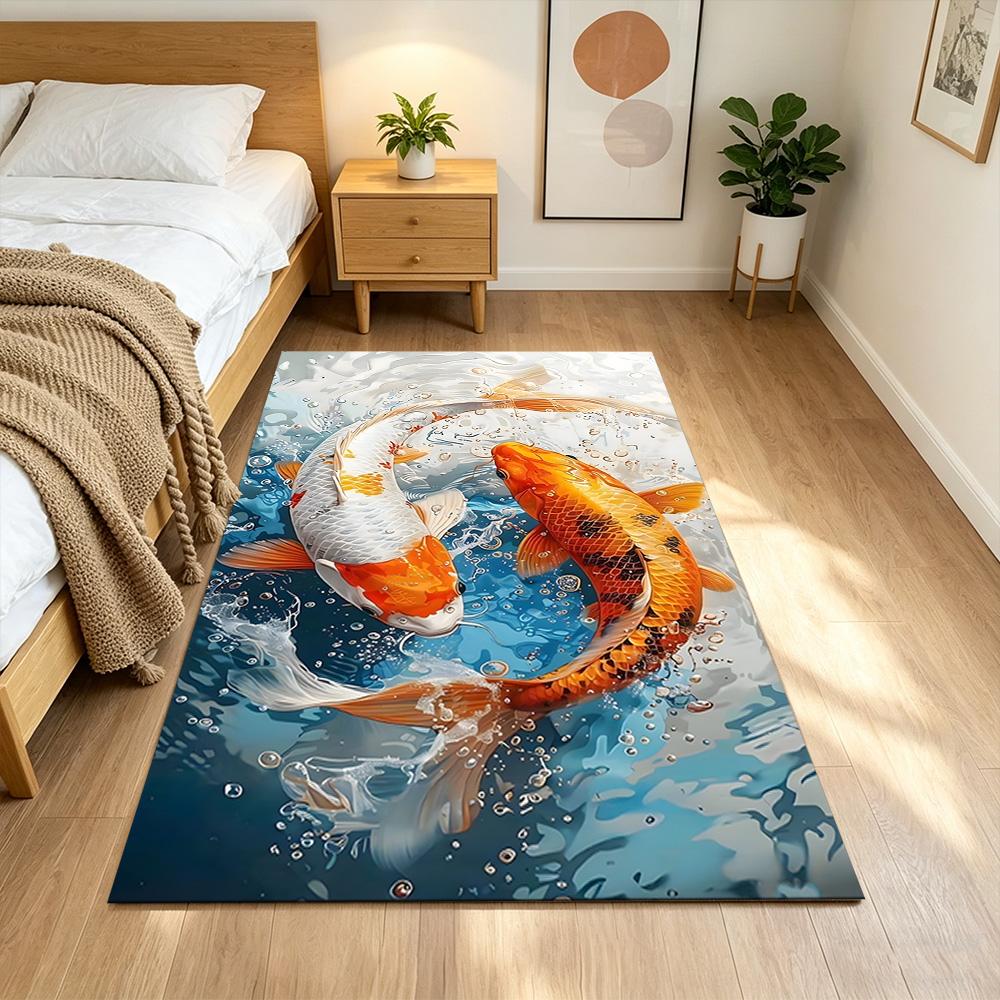 Koi-Fische und Kirschblüten Rutschfester Heimteppich Design für Wohnzimmer Schlafzimmer Büro Dekor Geschenk mit Lebendigem Muster und Bequem