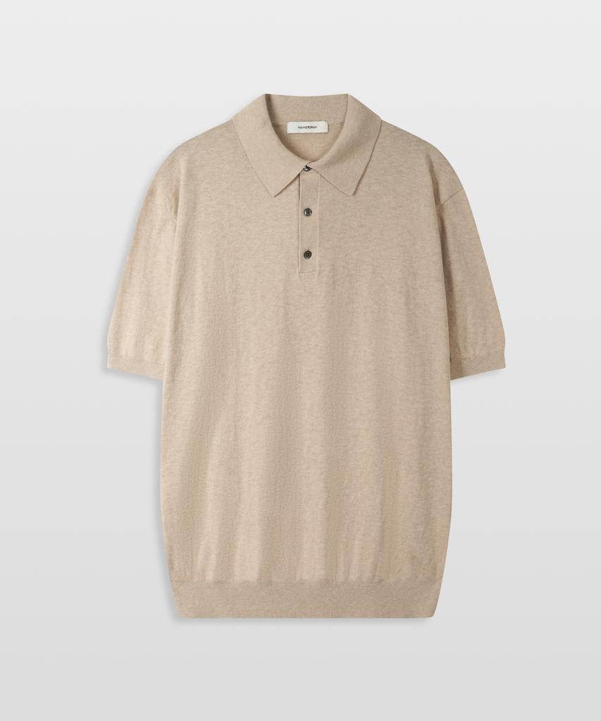 MANNERGRAM Nouvelle Fine Cashmere Cotton Polo Short Sleeve Knit Beige