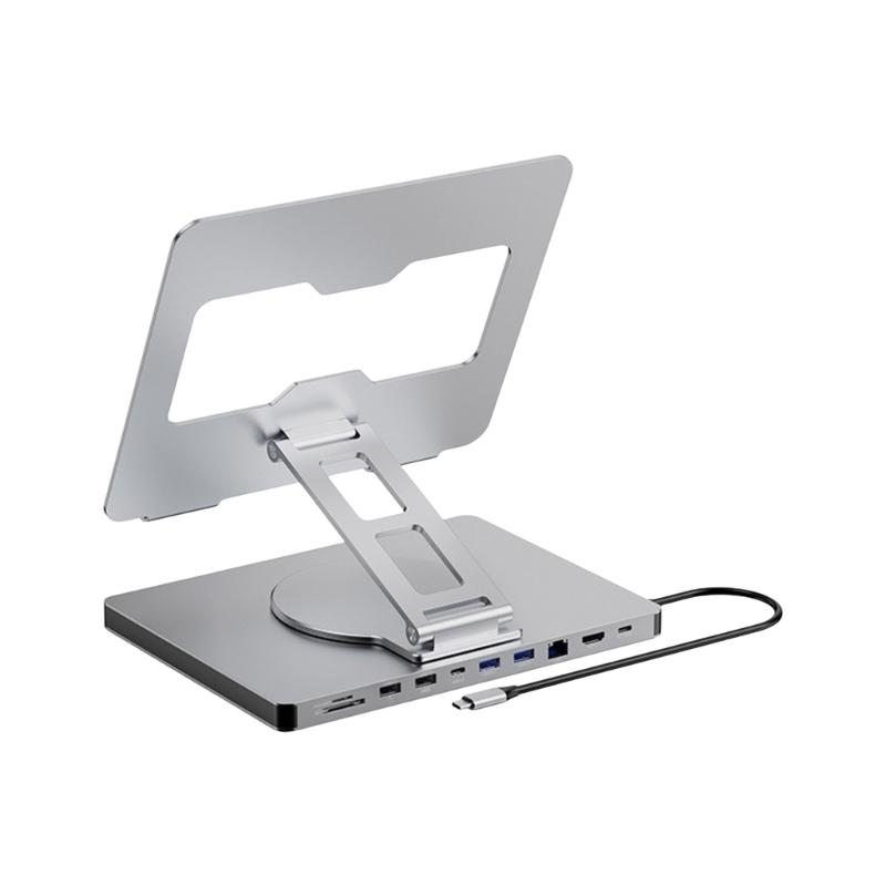 10 Port Laptop Dock Holder with 4K60hz Output USB3.0x3 Support and PD100W Charging 360 Degree Rotation Holder