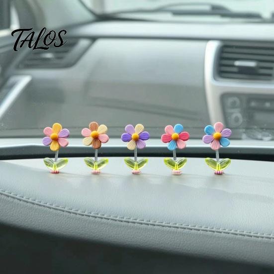 Auto-Armaturenbrett-Dekorationen 5 Stück Bunte Schüttelblumen-Deko, Harz-Regenbogen-Sonnenblumen-Ornament Wackelnde Blumen mit Anti-Rutsch-Pad, Niedlicher Wackelkopf für