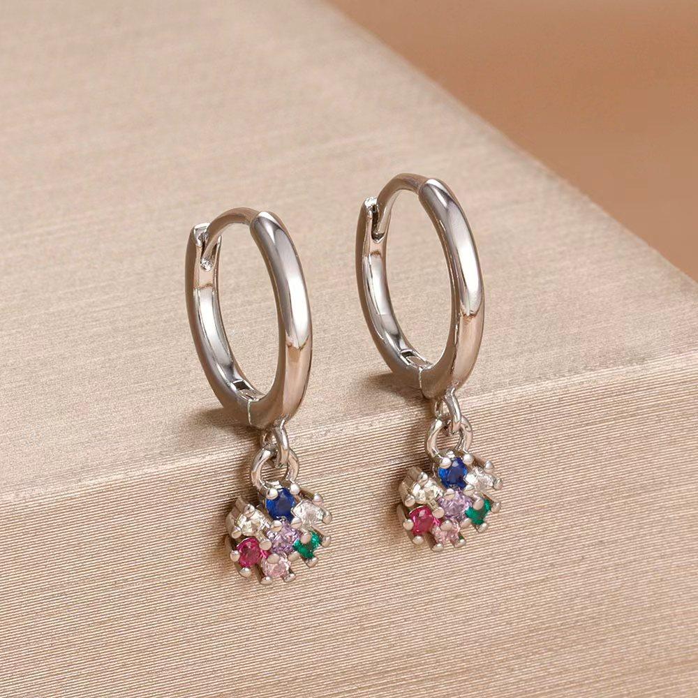 Exquisite Multicolor Crystal Flower Hoop Earrings for Women Girl Stainless Steel Fashion Korean Wedding Romantic Jewelry Gifts
