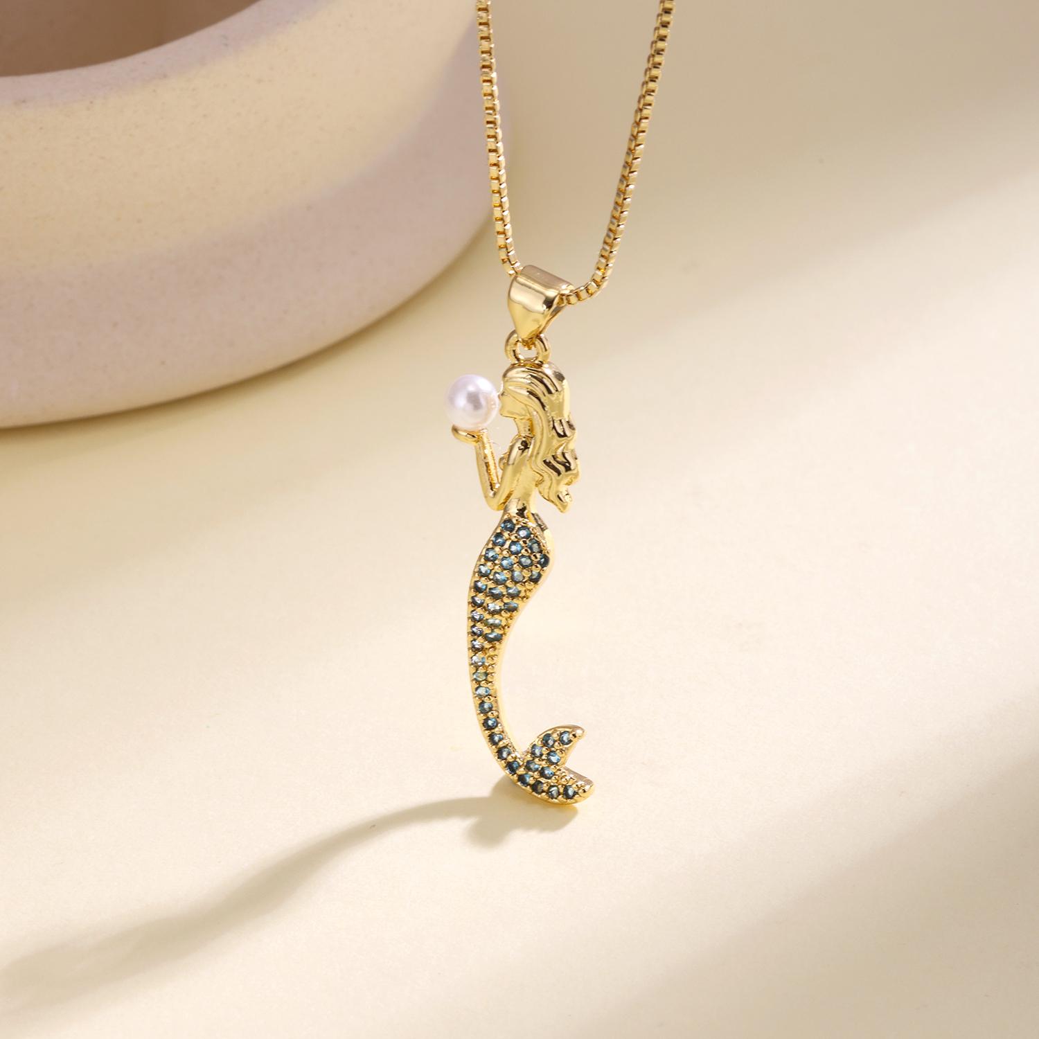 

Nidin Fashion Ballerina & Mermaid Pendant Necklace For Women Cubic Zirconia Pearl Cute Neck Chain Girls Party Jewelry Gifts