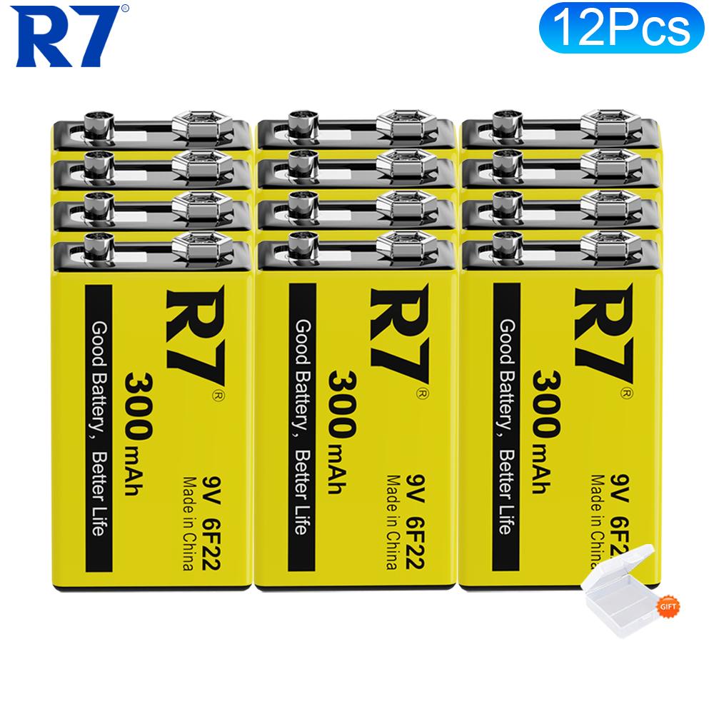 R7 9V 300mAh Rechargeable Batteries for Wireless Microphones, Guitars with EQ, Smoke Alarms, and Multimeters