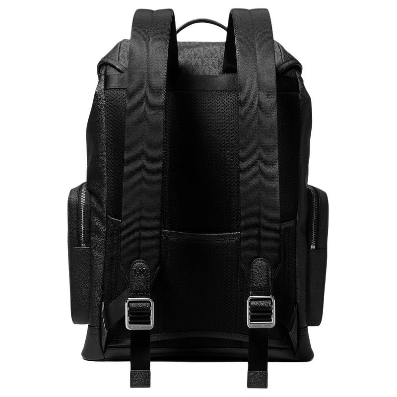 Michael Kors Hudson Signature Logo Design Beschichtetes Canvas Kunstleder Rucksack Rucksack Herren Schwarz