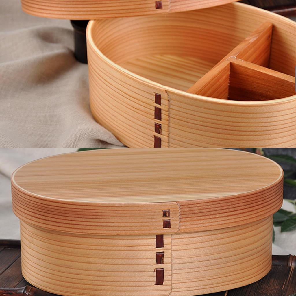 Wooden Bento Box with Dividers, Bentwood Lunch Box, Leak-Proof, for Picnics and Outdoor Activities