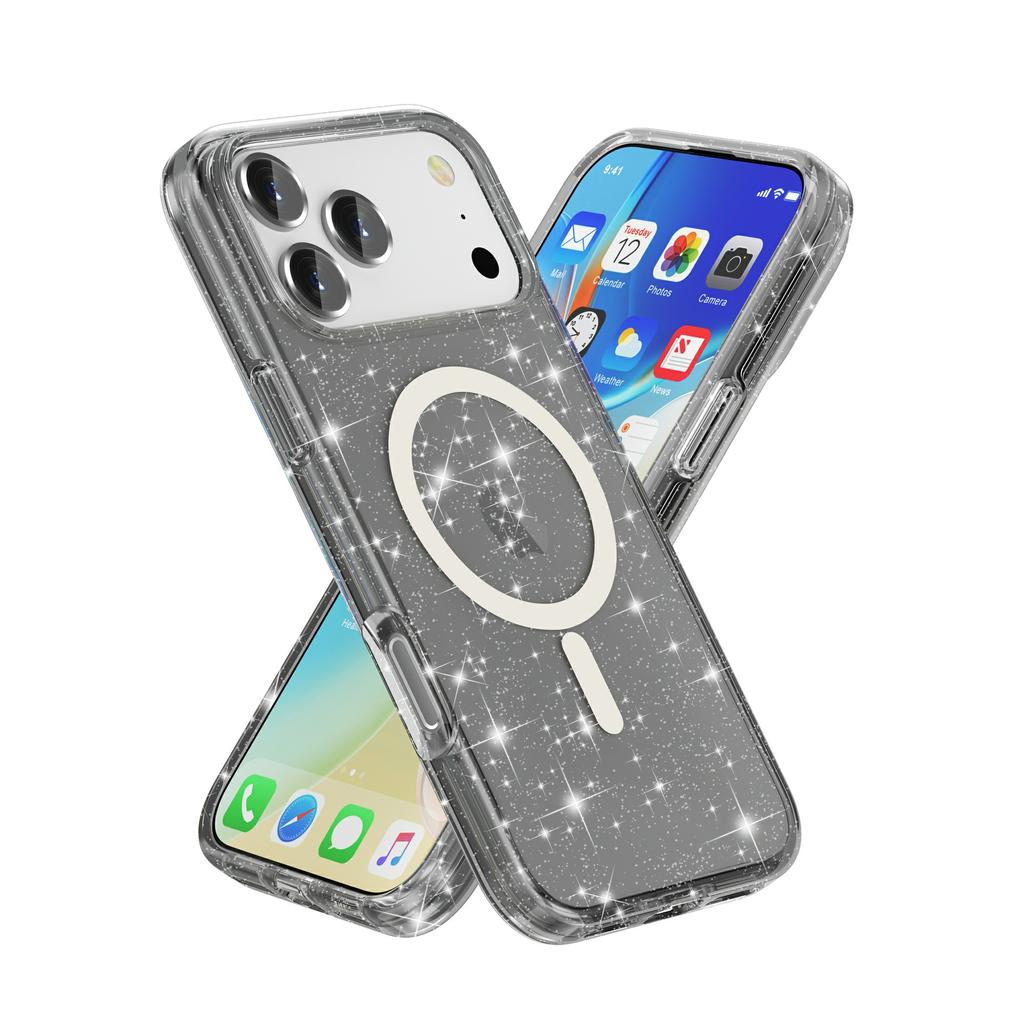 For iPhone 17 Pro Case Compatible with MagSafe Glitter Powder PC+TPU Phone Cover