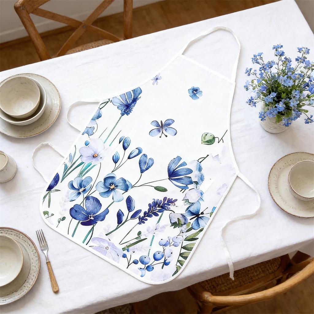 Set Of 6 Aprons With Floral And Butterfly Prints, Made Of Polyester, Suitable For Kitchen Cooking And As A Protective Garment