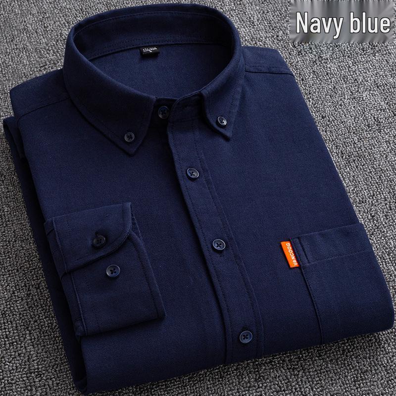 Men's Oxford Long-Sleeve Button-Down Shirt - Business Casual, Solid Color Versatile Cardigan