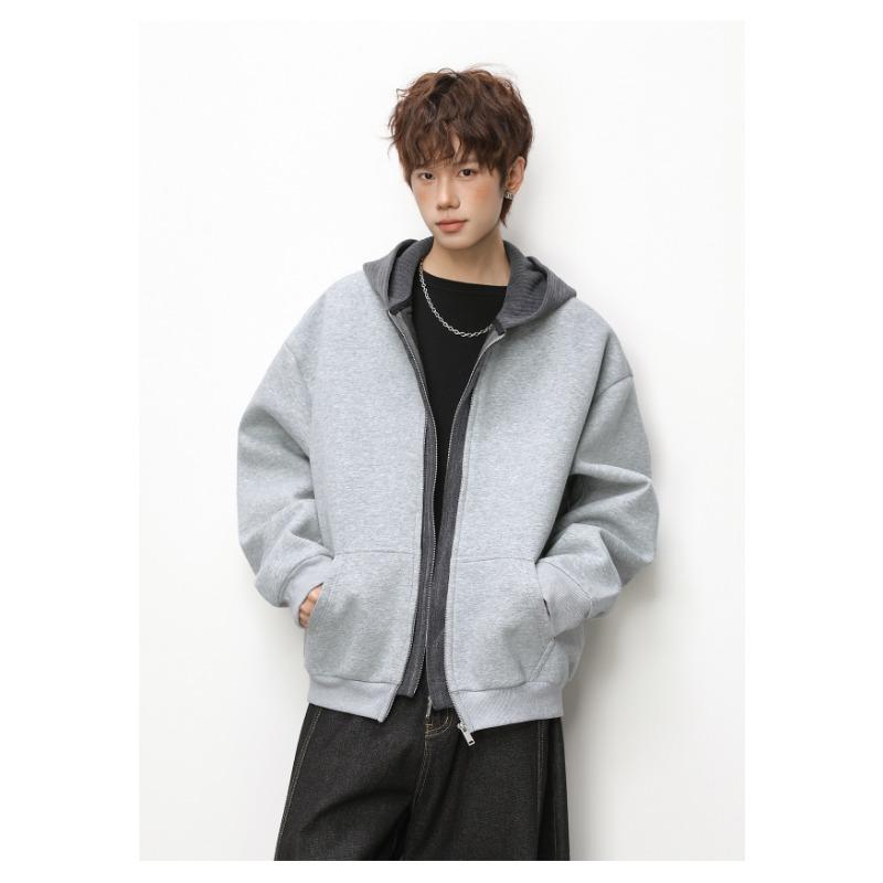 Men S Color Block Knit Splicing Hooded Cardigan Sweatshirt Casual Jacket