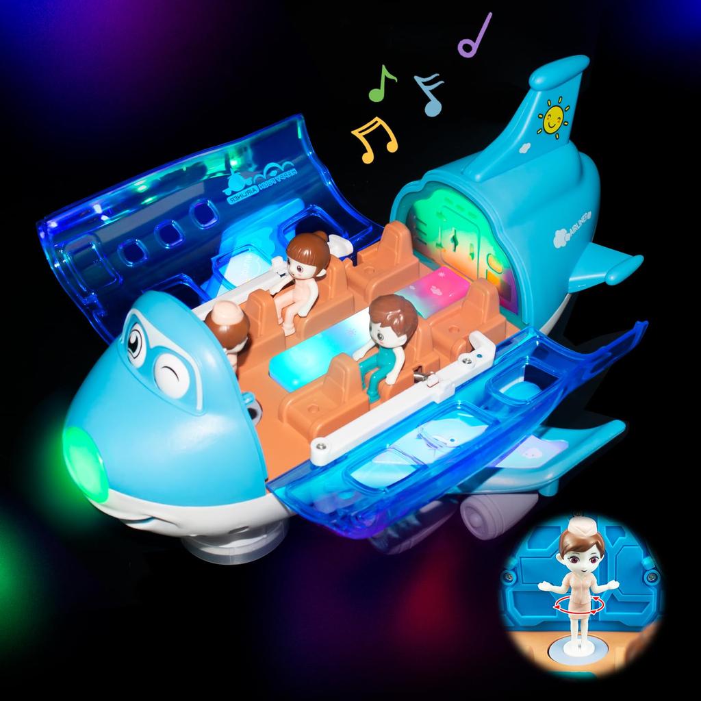 Kids Electric Simulation Airplane Toy With Rotating LED Lights And Sound Cartoon Aircraft Model Gift For Boys And Girls