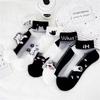 5Pairs/Lot Summer Socks Black And White Cat Glass Silk Breathable Female Socks Simple Short Socks
