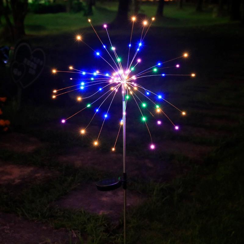 1pc 150 LED For Garden Patio Fireworks Lights Halloween Solar Christmas Stake Lamp Outdoor Landscape Decor Waterproof