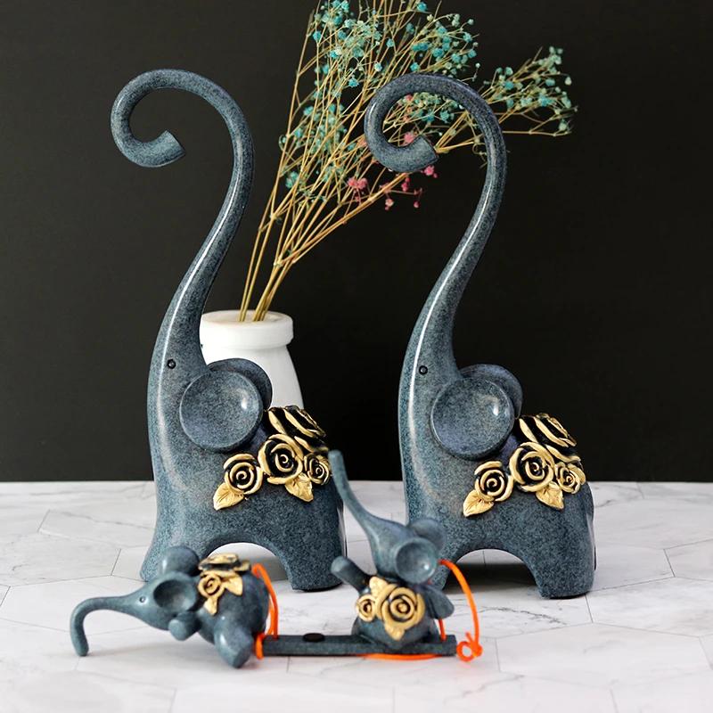 Abstrakte Elefantenfamilienstatue Harz Schaukel Elefantenskulptur Schmuck Heimdekoration Geburtstags-Souvenir Handwerksgeschenk für Eltern