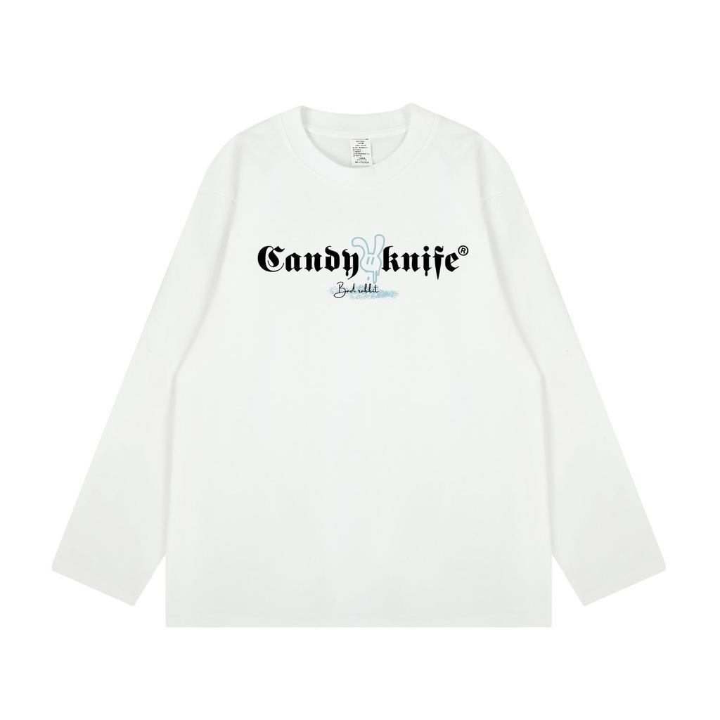 Trendy Unisex Korean Style Letter Print Loose Cotton Long Sleeve Hip Hop T-Shirt