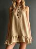 Women's 2026 Breathable Linen Sleeveless Ruffle Dress, Summer Stand Collar Style